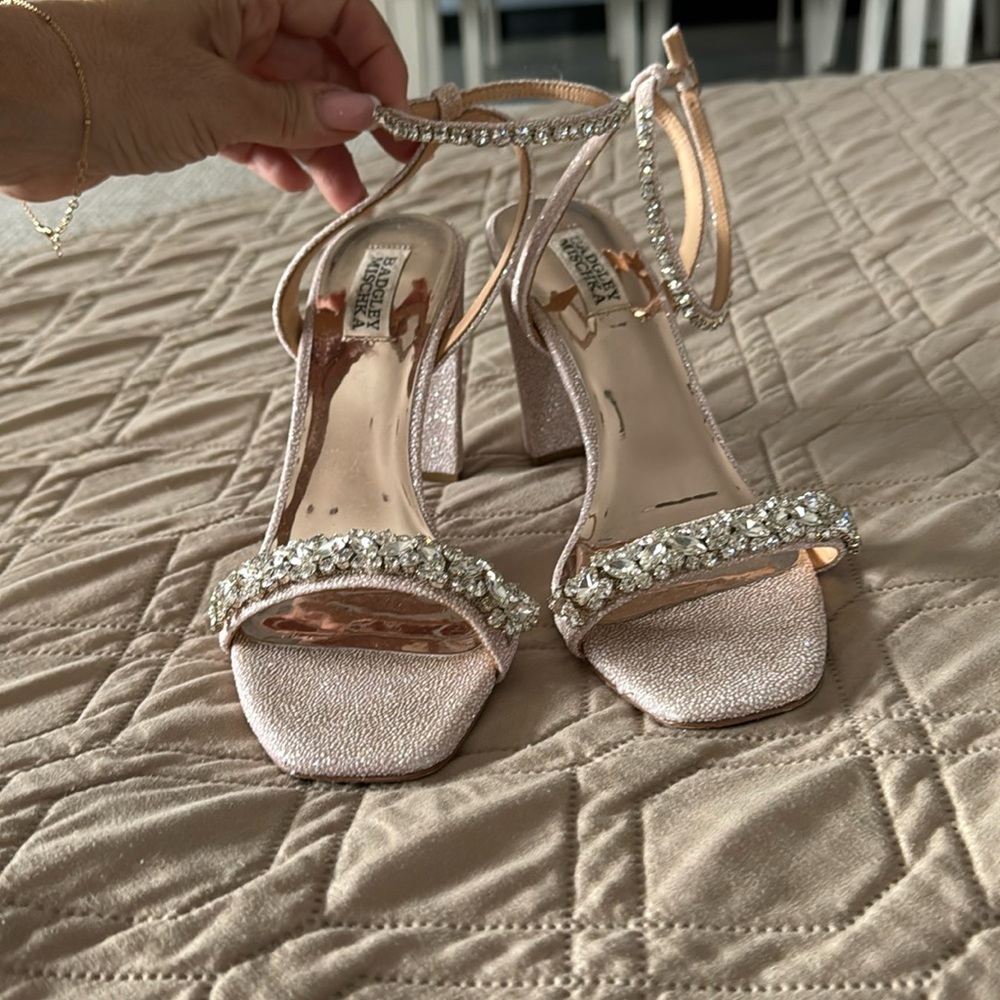 Badgley Mischka Crystal-Adorned Block Heel, Size 8.5